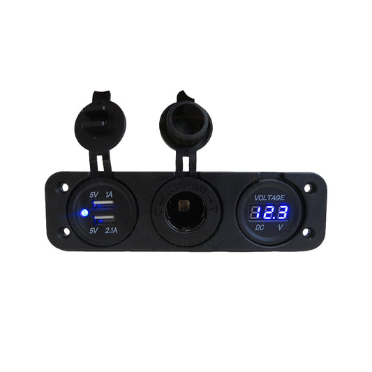 3 Hole 3.1A Dual USB Power Socket Voltmeter - Blue